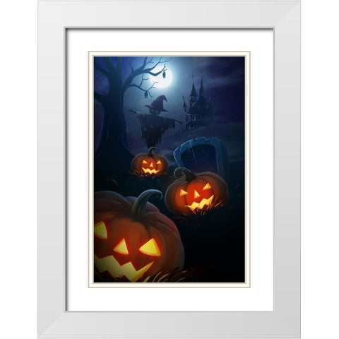 Pumpkin Night White Modern Wood Framed Art Print with Double Matting by Thai, Xuan