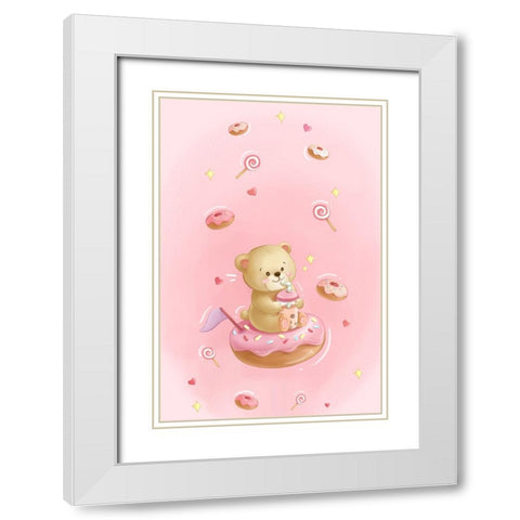 Teddy Bear and Donut cake White Modern Wood Framed Art Print with Double Matting by Thai, Xuan