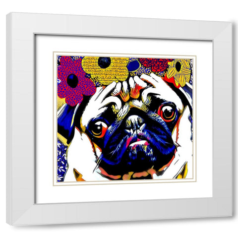 Puggles White Modern Wood Framed Art Print with Double Matting by Day, Ruth