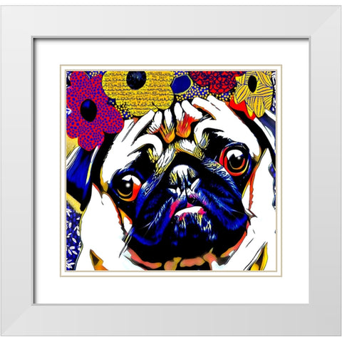 Puggles White Modern Wood Framed Art Print with Double Matting by Day, Ruth