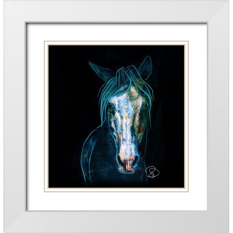 Blue Bashful Horse White Modern Wood Framed Art Print with Double Matting by Day, Ruth