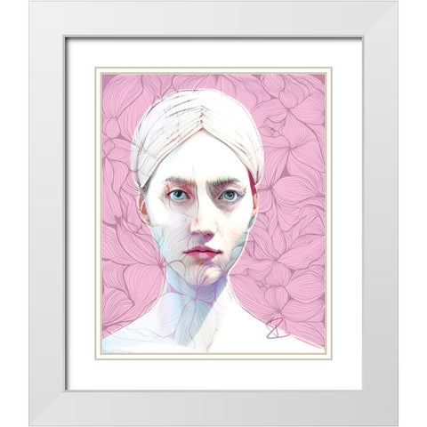Woman with Zen Doodles White Modern Wood Framed Art Print with Double Matting by Day, Ruth