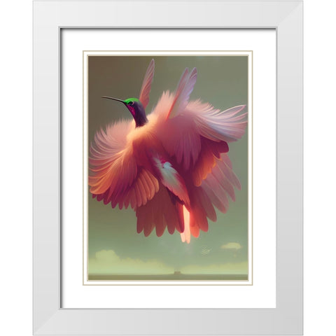 Humming Bird with Pink Wings White Modern Wood Framed Art Print with Double Matting by Day, Ruth