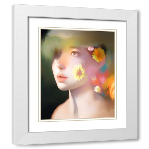 Willow with Flowers White Modern Wood Framed Art Print with Double Matting by Day, Ruth