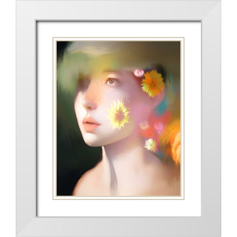 Willow with Flowers White Modern Wood Framed Art Print with Double Matting by Day, Ruth