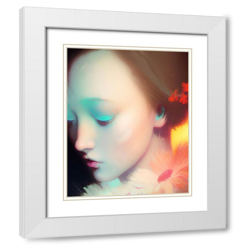 Girl with Daisies White Modern Wood Framed Art Print with Double Matting by Day, Ruth