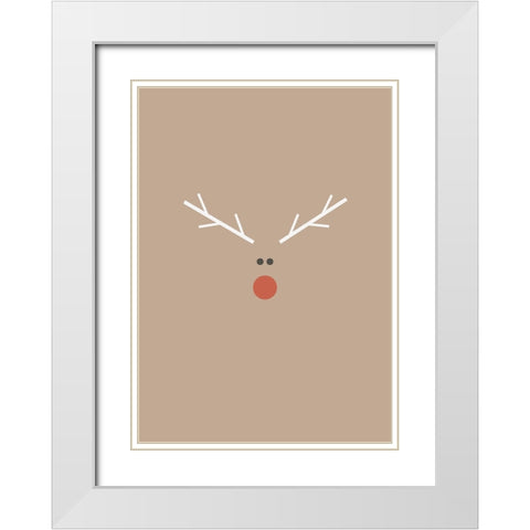 Christmas Reindeer White Modern Wood Framed Art Print with Double Matting by N., Kristina