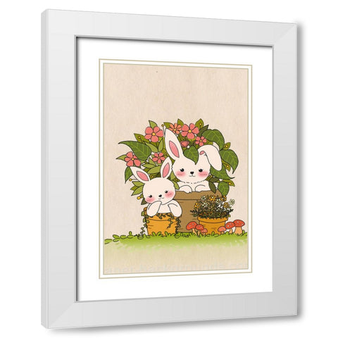 Couple Bunny White Modern Wood Framed Art Print with Double Matting by Thai, Xuan
