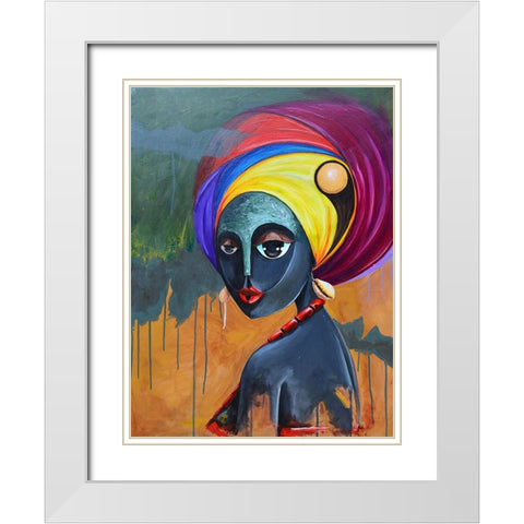Queen 2 (Gele Series) White Modern Wood Framed Art Print with Double Matting by Debas, Adetoro