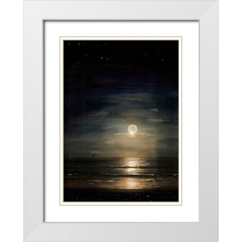 Full Moon Over Ocean White Modern Wood Framed Art Print with Double Matting by Day, Ruth