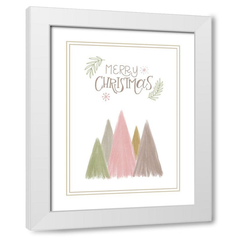 Merry Christmas Trees 1 White Modern Wood Framed Art Print with Double Matting by N., Kristina