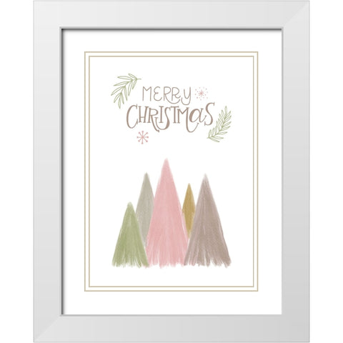 Merry Christmas Trees 1 White Modern Wood Framed Art Print with Double Matting by N., Kristina