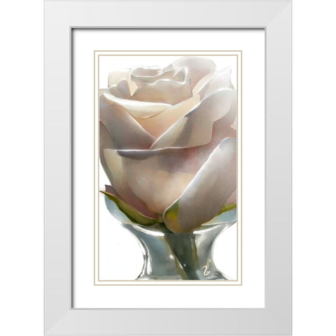 White Rose White Modern Wood Framed Art Print with Double Matting by Day, Ruth