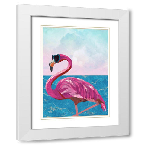 Flamingo goes to the beach White Modern Wood Framed Art Print with Double Matting by Manovski, Sarah