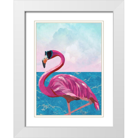 Flamingo goes to the beach White Modern Wood Framed Art Print with Double Matting by Manovski, Sarah