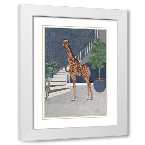 Giraffe by the stairs White Modern Wood Framed Art Print with Double Matting by Manovski, Sarah