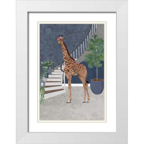 Giraffe by the stairs White Modern Wood Framed Art Print with Double Matting by Manovski, Sarah