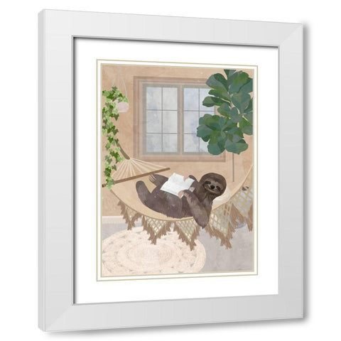 Lazy sloth in hammock White Modern Wood Framed Art Print with Double Matting by Manovski, Sarah