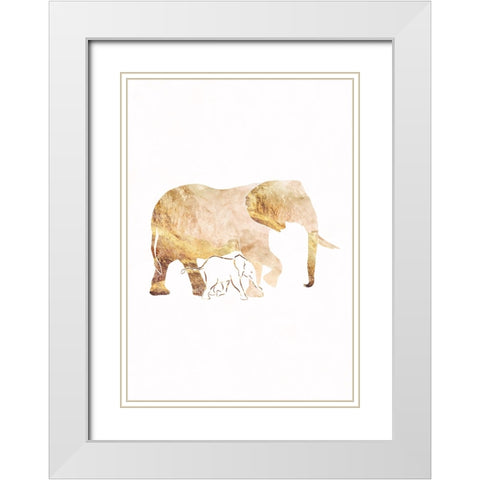 White Gold Elephants White Modern Wood Framed Art Print with Double Matting by Manovski, Sarah