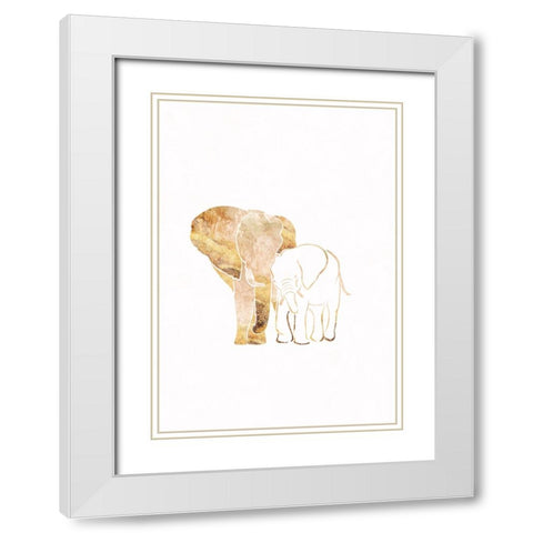 White Gold Elephants 2 White Modern Wood Framed Art Print with Double Matting by Manovski, Sarah