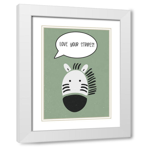 Zebra nursery print White Modern Wood Framed Art Print with Double Matting by Manovski, Sarah