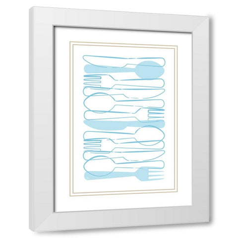 Blue Cutlery White Modern Wood Framed Art Print with Double Matting by Martina