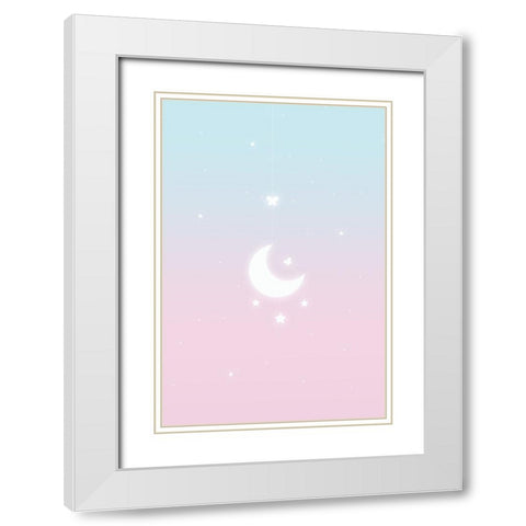 Pink Moon White Modern Wood Framed Art Print with Double Matting by Thai, Xuan