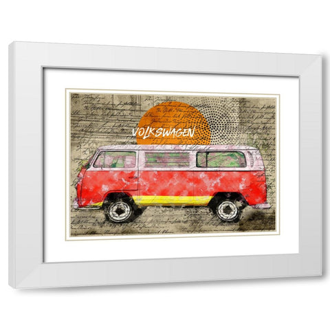 Volkswagen vw combi red White Modern Wood Framed Art Print with Double Matting by Lembayung Senja Studio