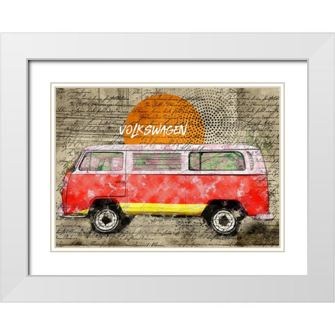 Volkswagen vw combi red White Modern Wood Framed Art Print with Double Matting by Lembayung Senja Studio
