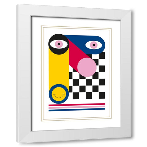 Abstract Face White Modern Wood Framed Art Print with Double Matting by Ortiz, Sergio