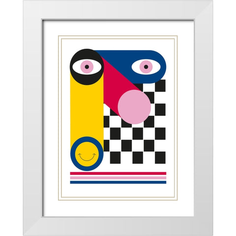 Abstract Face White Modern Wood Framed Art Print with Double Matting by Ortiz, Sergio