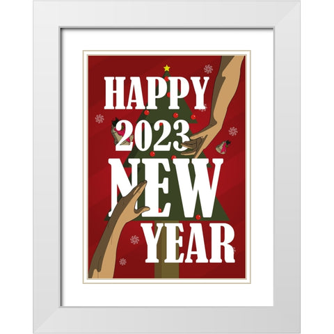 Happy New Year Soulmate White Modern Wood Framed Art Print with Double Matting by Elmoudden, Omar