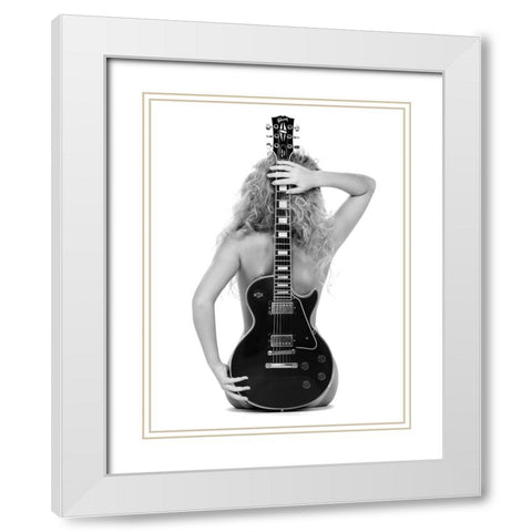 Lady And The Les Paul White Modern Wood Framed Art Print with Double Matting by Drake, David