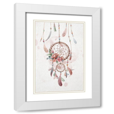 Pink Dreamcatcher White Modern Wood Framed Art Print with Double Matting by Thai, Xuan