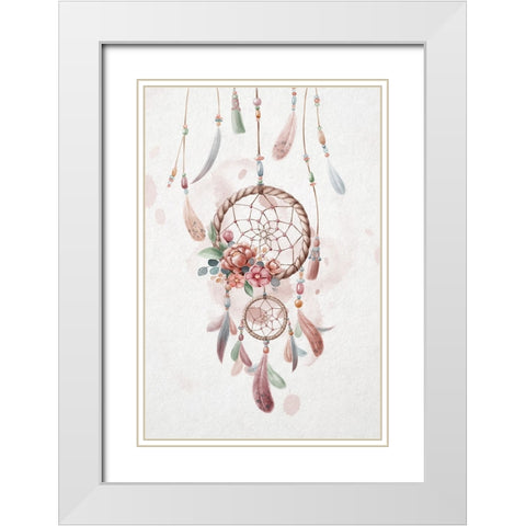 Pink Dreamcatcher White Modern Wood Framed Art Print with Double Matting by Thai, Xuan