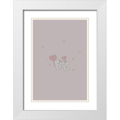 Kawaii Bunny White Modern Wood Framed Art Print with Double Matting by Thai, Xuan