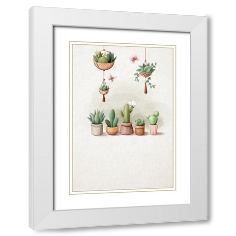 Vintage Cactus Plants White Modern Wood Framed Art Print with Double Matting by Thai, Xuan