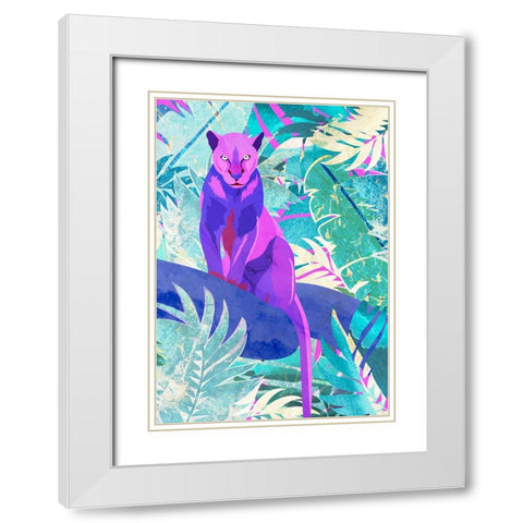 Pink Panther in the neon jungle White Modern Wood Framed Art Print with Double Matting by Manovski, Sarah