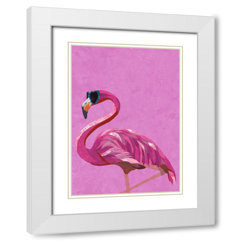 Magenta Metallic Flamingo White Modern Wood Framed Art Print with Double Matting by Manovski, Sarah