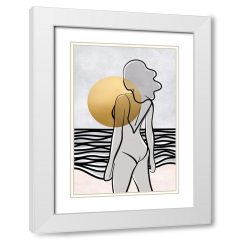 Maika and the sea White Modern Wood Framed Art Print with Double Matting by Laiz Blursbyai, Rosana