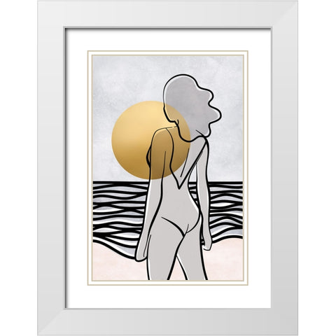 Maika and the sea White Modern Wood Framed Art Print with Double Matting by Laiz Blursbyai, Rosana