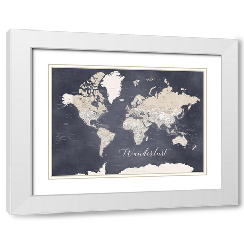 Wanderlust World Map Glyn White Modern Wood Framed Art Print with Double Matting by Laiz Blursbyai, Rosana