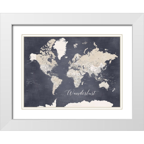Wanderlust World Map Glyn White Modern Wood Framed Art Print with Double Matting by Laiz Blursbyai, Rosana