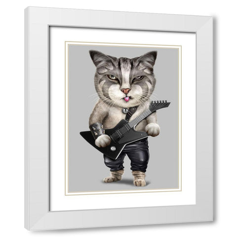 Heavy Metal Cat White Modern Wood Framed Art Print with Double Matting by Lawless, Adam