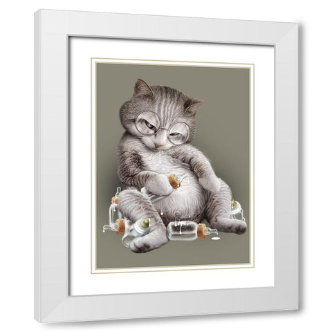 Greedy Cat White Modern Wood Framed Art Print with Double Matting by Lawless, Adam