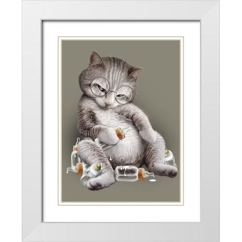 Greedy Cat White Modern Wood Framed Art Print with Double Matting by Lawless, Adam
