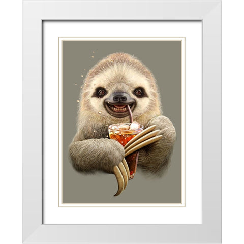 Sloth and Soft Drink White Modern Wood Framed Art Print with Double Matting by Lawless, Adam