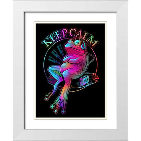 Frog Loves Music White Modern Wood Framed Art Print with Double Matting by Lawless, Adam