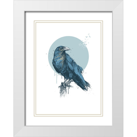 Blue crow White Modern Wood Framed Art Print with Double Matting by Solti, Balazs