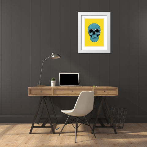 Blue Skull White Modern Wood Framed Art Print with Double Matting by Solti, Balazs